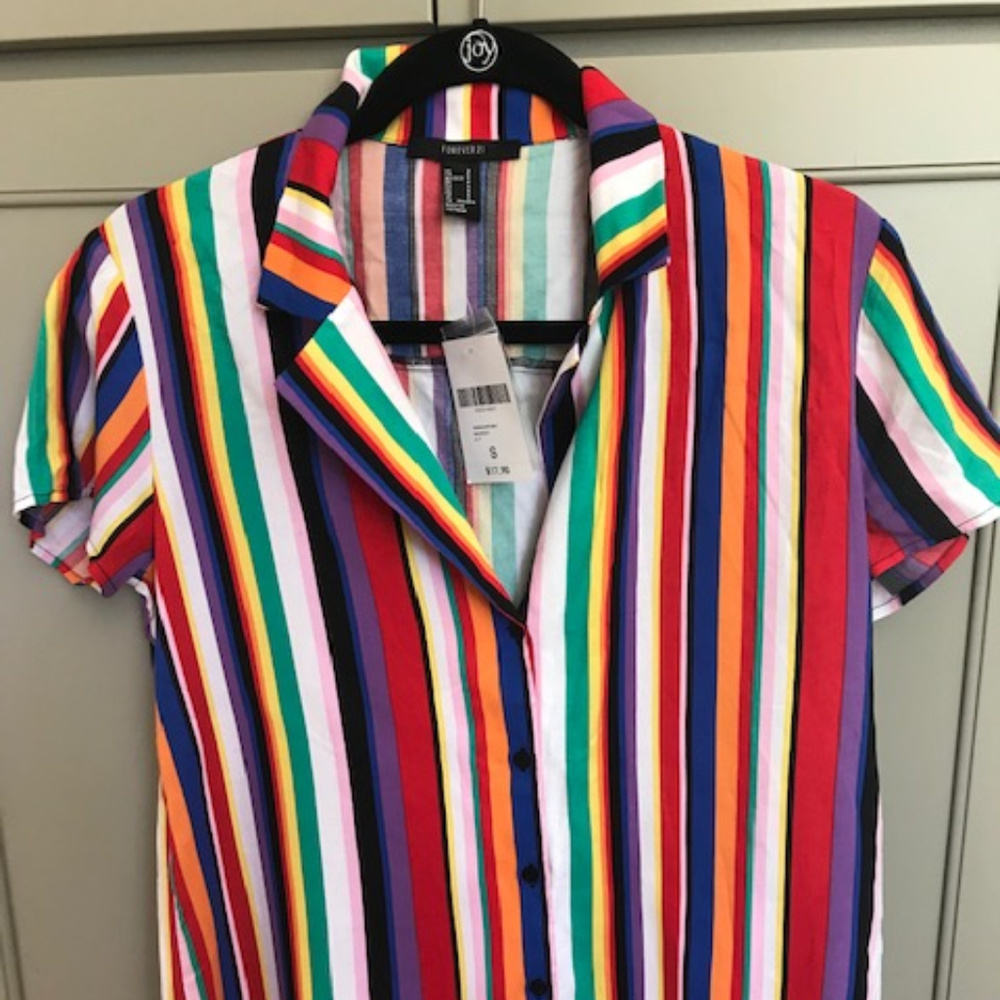 NWT Forever21 Button Down Multi Color Shirt - Picture 2 of 5